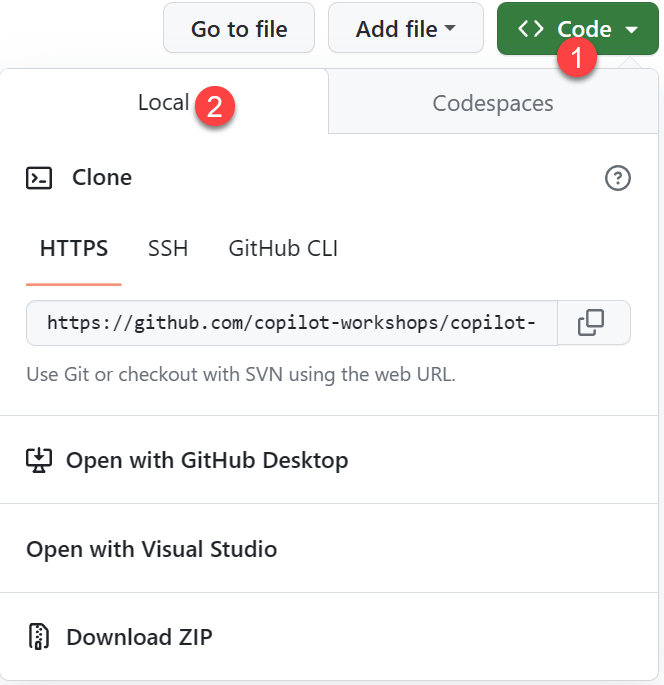 URL for cloning is https://github.com/copilot-workshops/copilot-rock-paper-scissors.git